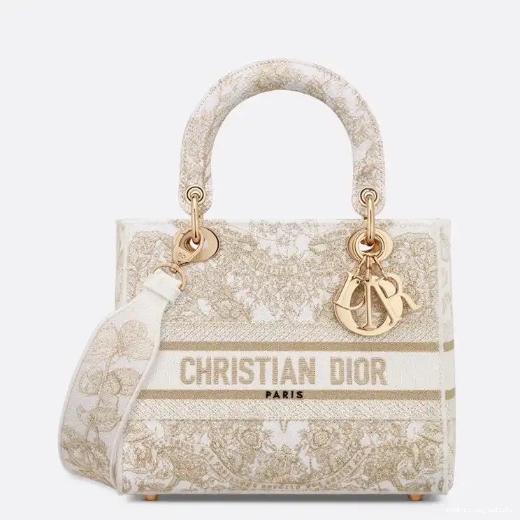 Around Butterfly Motif D-lite Medium Lady White The Gold World Bag Canvas 0427 Luxury